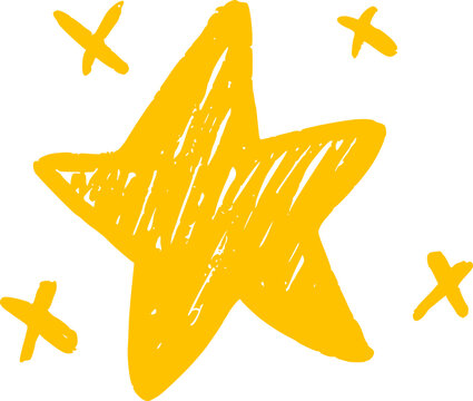 Hand-drawn star with sparkle effects. Simple doodle shapes and light elements for magical designs