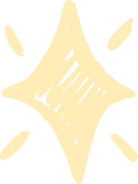 Hand-drawn star with sparkle effects. Simple doodle shapes and light elements for magical designs