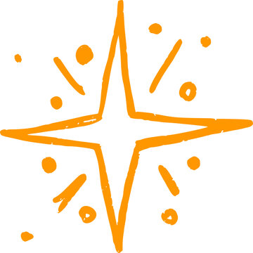 Hand-drawn star with sparkle effects. Simple doodle shapes and light elements for magical designs