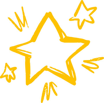 Hand-drawn star with sparkle effects. Simple doodle shapes and light elements for magical designs