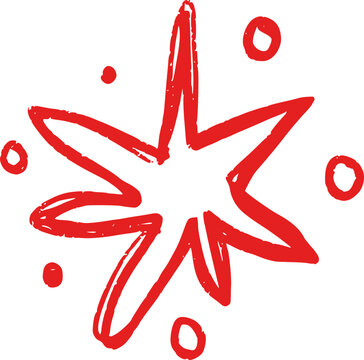 Hand-drawn star with sparkle effects. Simple doodle shapes and light elements for magical designs