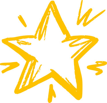 Hand-drawn star with sparkle effects. Simple doodle shapes and light elements for magical designs