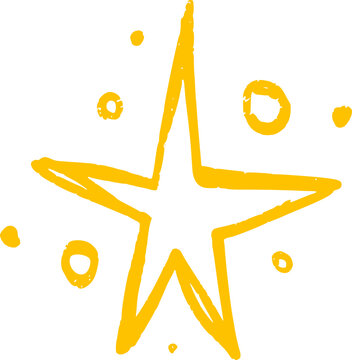 Hand-drawn star with sparkle effects. Simple doodle shapes and light elements for magical designs
