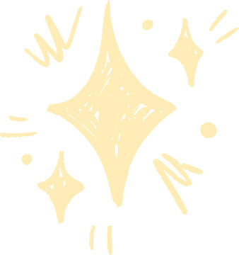 Hand-drawn star with sparkle effects. Simple doodle shapes and light elements for magical designs