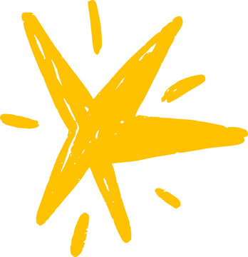Hand-drawn star with sparkle effects. Simple doodle shapes and light elements for magical designs