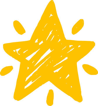 Hand-drawn star with sparkle effects. Simple doodle shapes and light elements for magical designs