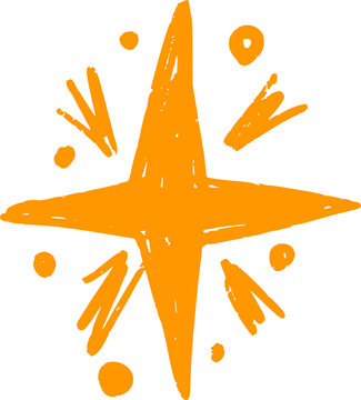 Hand-drawn star with sparkle effects. Simple doodle shapes and light elements for magical designs