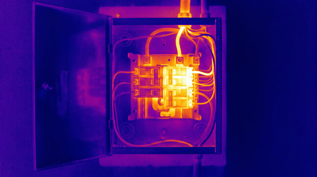 Thermal image of an electrical panel showing overheating circuit