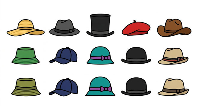 Koleksi topi bergaya flat desain dalam berbagai macam pilihan warna