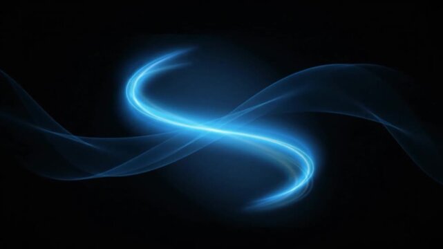 Luminous blue ribbons swirl and undulate against a dark backdrop ribbon swirls curves undulation waves luminescence glow radiance azure cyan cobalt darkness black shadows abstract