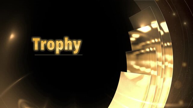 Golden trophy text reveal motion graphics background featuring shimmering light effects and elegant layered arc elements for award ceremonies