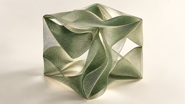Sage Green Porous Cube with Flowing Organic Openings