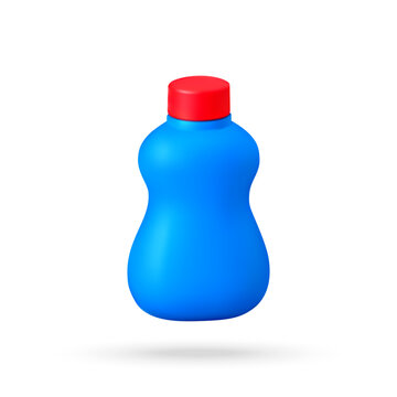 Bright 3D illustration of an unlabeled blue plastic bottle with red screw cap, isolated on a clean white background. Vector illustration