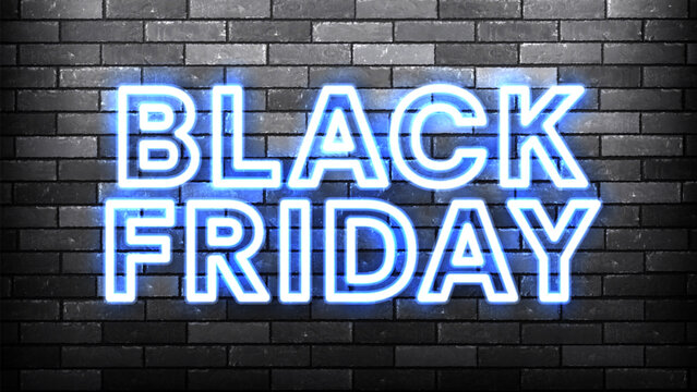 Vector Black Friday neon text poster isolated on the wall background.