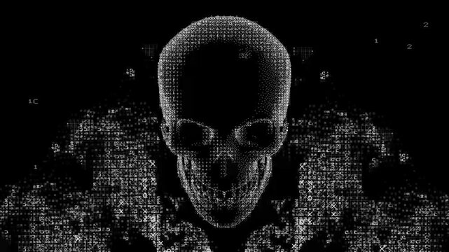 ASCII Text Skull with Rising Character fire Smoke Loop