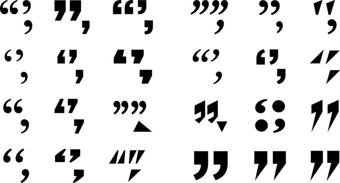 Quotation Marks and Commas Typography Icon Set with Diverse Punctuation Symbols for Editorial Layouts Text Citations and Graphic Publishing Designs