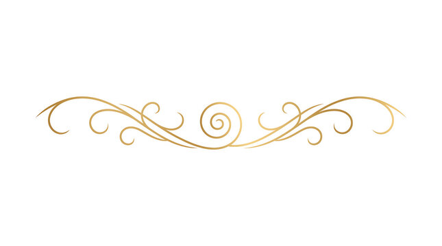 Minimalist gold decorative flourish with symmetrical swirls and elegant scrollwork on a plain background