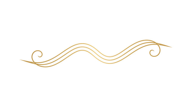 Elegant gold decorative flourish with symmetrical curving lines and minimalist swirl design elements