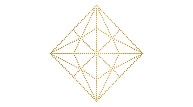 Minimalist geometric diamond shape with a symmetrical gold dotted pattern on a plain background
