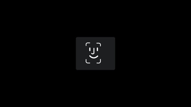 Face id icon. Facial recognition sign. Loop animation.2D white simple thin line animation of smile detection, HD video with transparent 