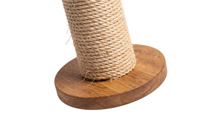 Sisal rope cat scratching post with wooden base, durable cat scratcher post for pet care, modern feline activity furniture accessory isolated PNG with Transparent Background © FacelessFame