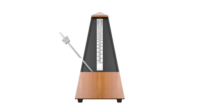 Vintage wooden mechanical metronome ticking on white background studio shot