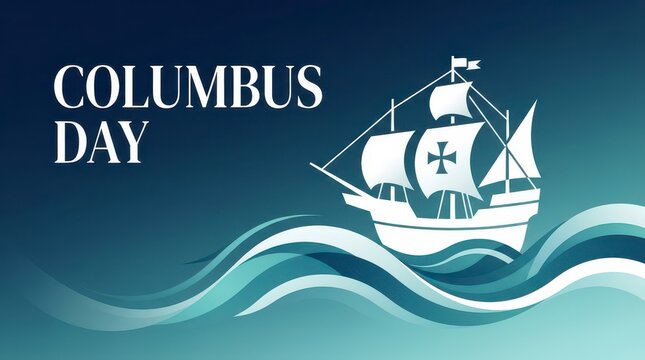 Columbus day vintage ship sailing on ocean waves