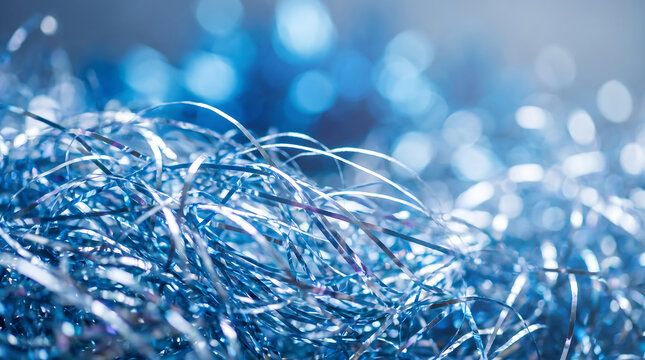 Blue Tinsel Texture with Bokeh Lights metallic shiny