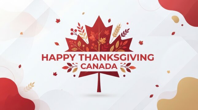 Happy thanksgiving greeting card with canadian maple leaf