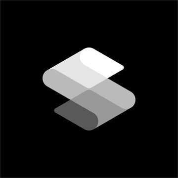 Futuristic isometric S monogram featuring layered gradient ribbons in a 3D perspective. Ideal for tech startups, cloud computing, logistics, plus software.
