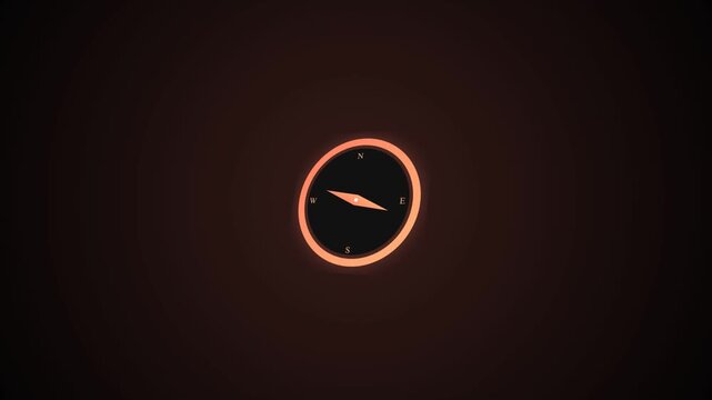 Minimalist glowing orange compass on a dark background illustrating navigation and direction