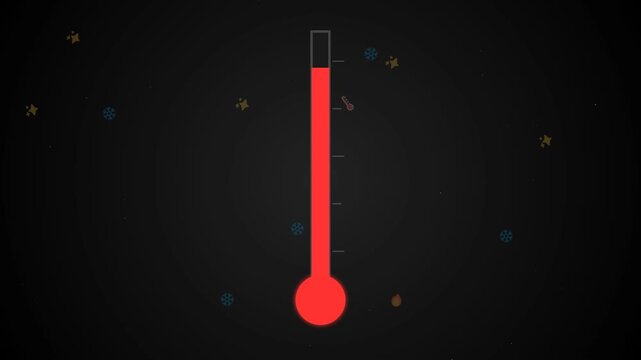 Minimalist digital thermometer icon indicating cold and heat settings in a dark space background