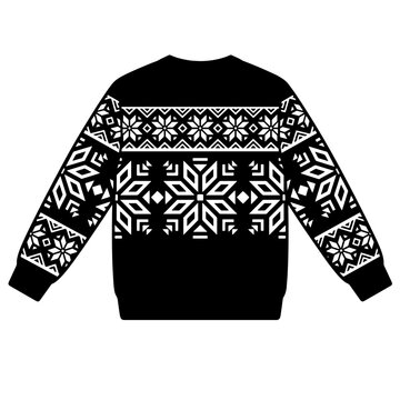 Christmas sweater with white snowflake pattern on black