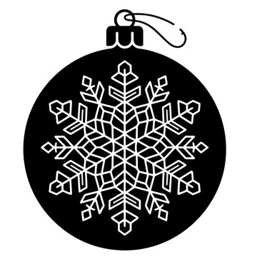 Christmas bauble ornament with white snowflake graphic icon