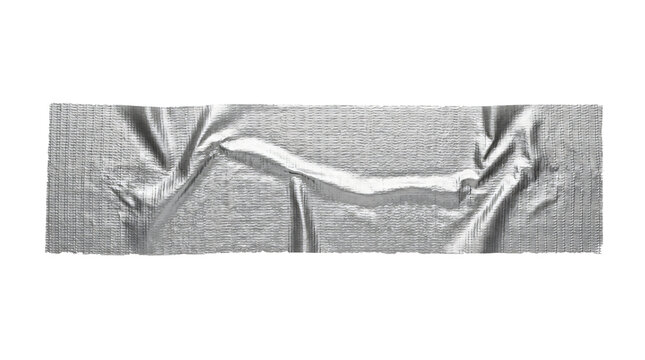 Silver duct tape strip with realistic creases and wrinkles isolated on transparent background