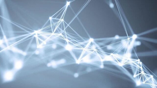 Glowing white and light blue nodes connected by thin lines pulse and shift smoothly. Animated texture shows points of light and thin connecting lines with pulsing motion.