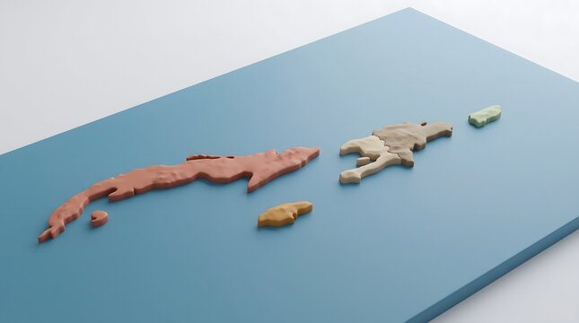 3D render of Caribbean islands map on blue surface