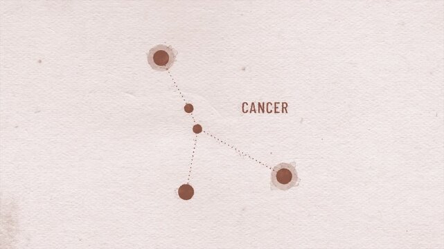 Cancer Zodiac Sign Ink Drawing Background
Zodiac cancer sign icon on vintage sepia old paper texture with ink drawing astrological constellation revealing