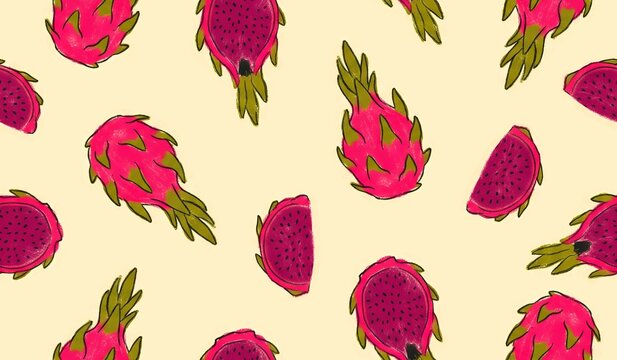 Cute dragon fruits pattern background design