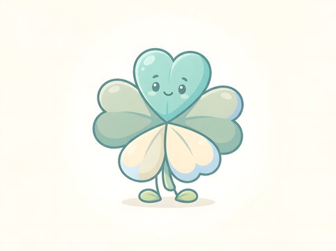 Cute Four Leaf Clover Character Illustration for Luck and Happiness
