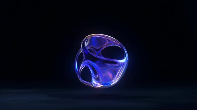 Glowing abstract sphere rotates above a dark reflective surface in a futuristic digital space. Technology branding, innovation presentations, and digital product promotion.