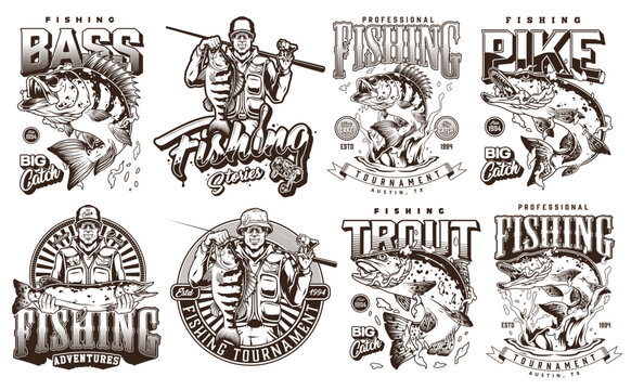 Fishing-themed vintage illustrations
