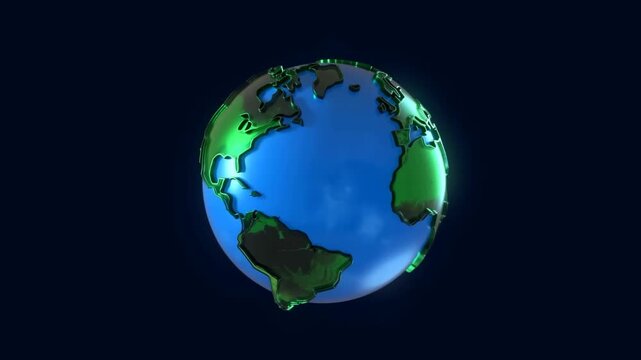 Rotating digital globe in dark space for global connectivity. Global business presentations, international communication campaigns, and geography education.