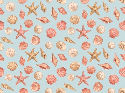 Seamless Seashell and Starfish Beach Pattern