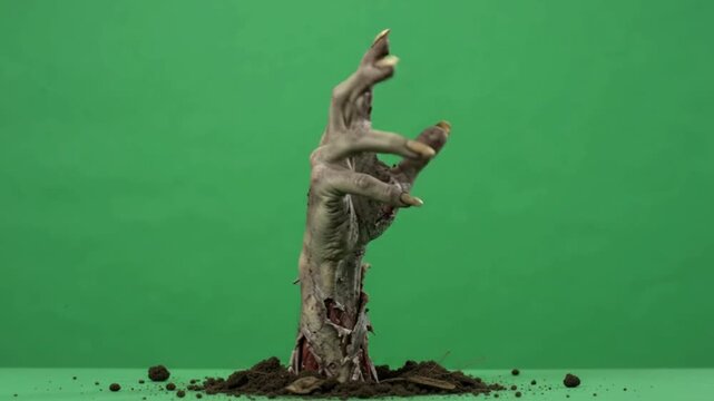 Zombie hand appear from ground loop 4k green screen for halloween.