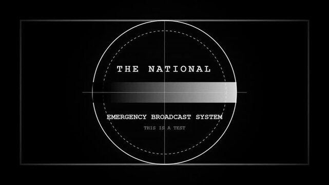 National Emergency Broadcast System Test Pattern with Retro Analog TV Glitch and Static Effect