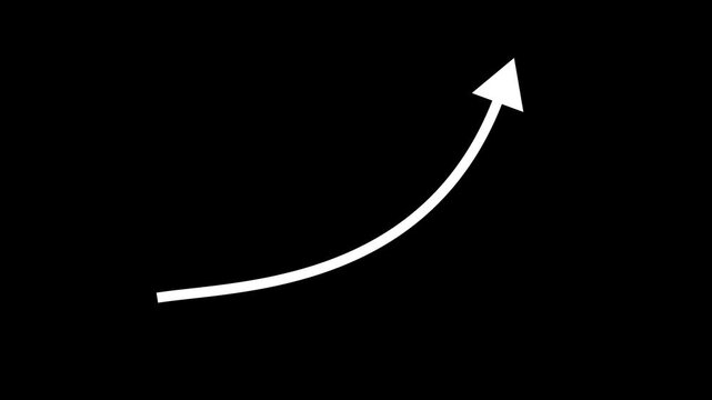 Animated white arrow pointing upwards showing exponential growth on simple black background