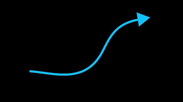 Minimalist blue neon growing arrow animation on dark background representing progress and success