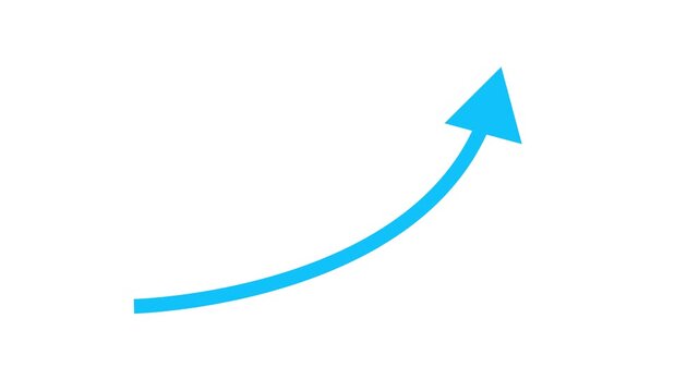 Blue curved arrow animation pointing upward representing financial growth and success progress