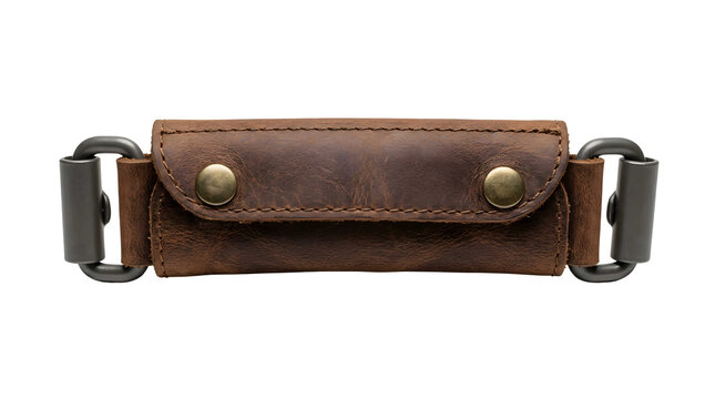 Authentic aged leather strap with brass buckle detail, concept for aviation travel accessories, luggage and pilot gear essentials